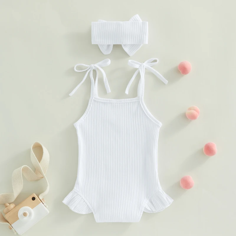 Citgeett Summer Infant Baby Girls Bodysuit Solid Color Knitted