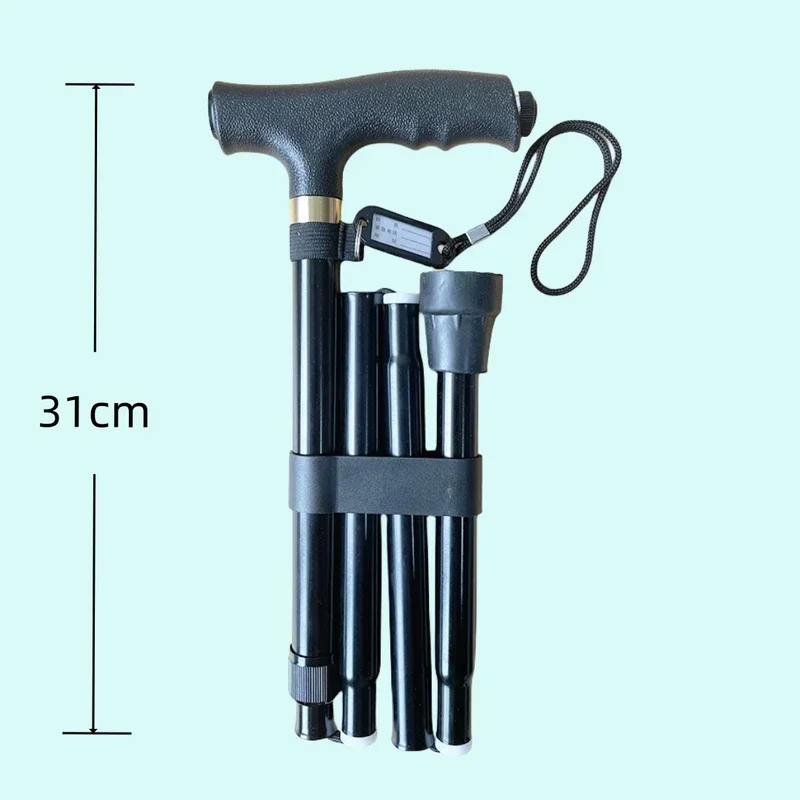 LED Light Folding Walking Stick Adjustable Height Anti-Slip Collapsible Crutch Walking Cane for Elderly Lightweight Men's Crutch