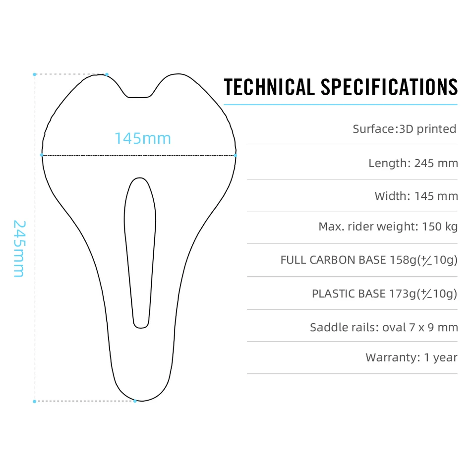 RYET 3D プリント自転車サドル超軽量カーボン EVA 245 × 145