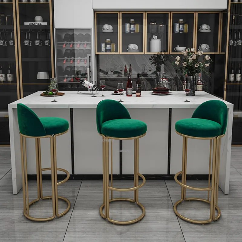 

Nordic velvet Bar Chair for bar Furniture Golden Iron High Stool Bar Chair Modern Minimalist Home The Bar Backrest kitchen Chair