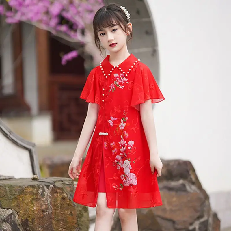 

Традиционное китайское платье-Ципао в старинном стиле, костюм ханьфу для детей, летние женские сказочные модели, сценические платья, ежедневная одежда, Ципао