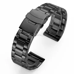 Premium Stainless Steel Watch Strap with Flat End Design and Folding Buckle - 22mm (Black)