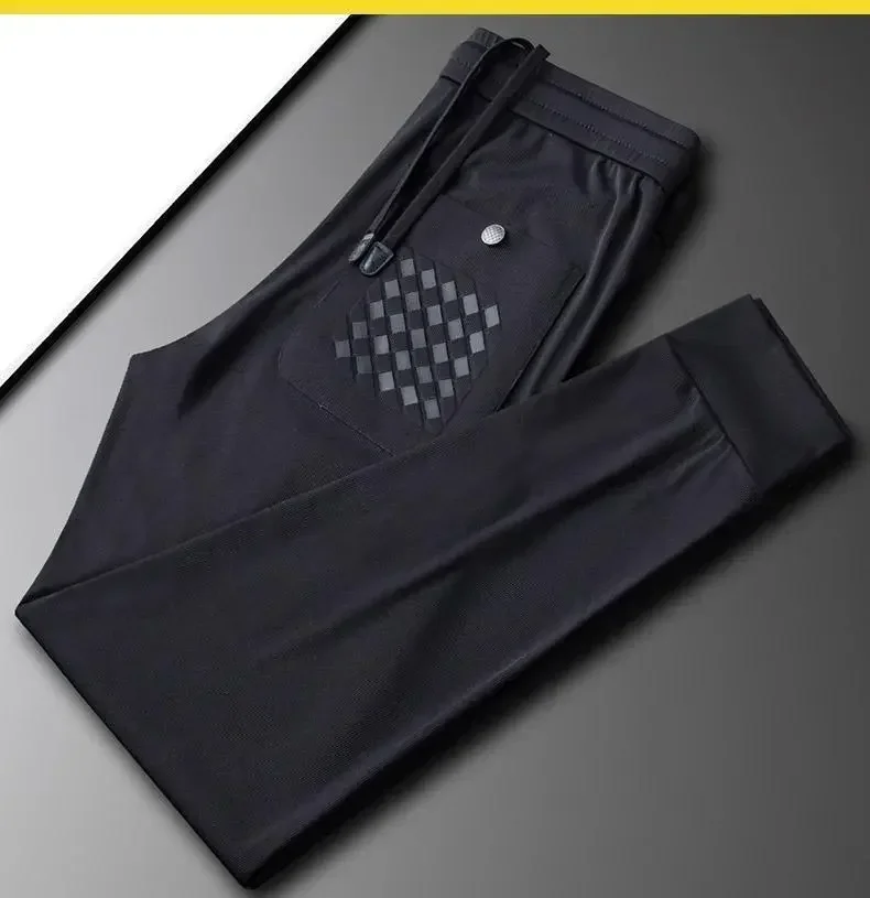 Elastic Silk Ice Casual Sports Pants, Men's Slim Fit Leggings, Fashion Thin Protectors, Luxury, Summer