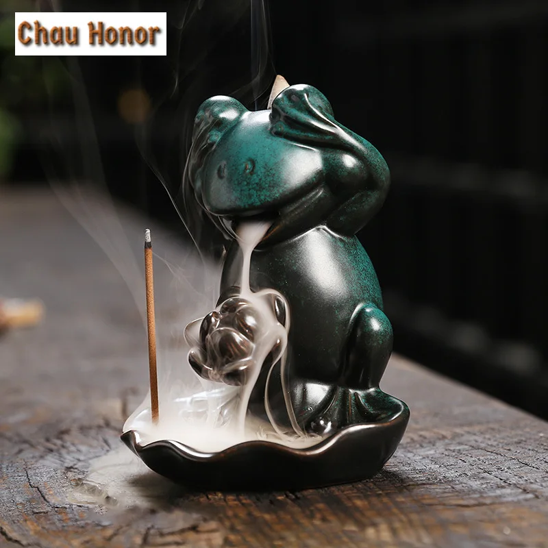 Creative Design  Lotus Frog Desktop Decoration Indoor Aromatherapy Stove Portable Backflow Incense Burner Yoga Relaxation Home