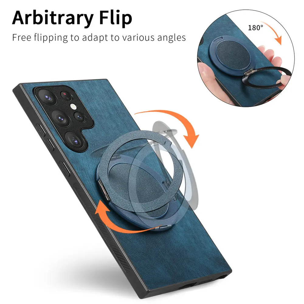 Luxury Leather Back Case with Ring Holder and Magnetic Feature