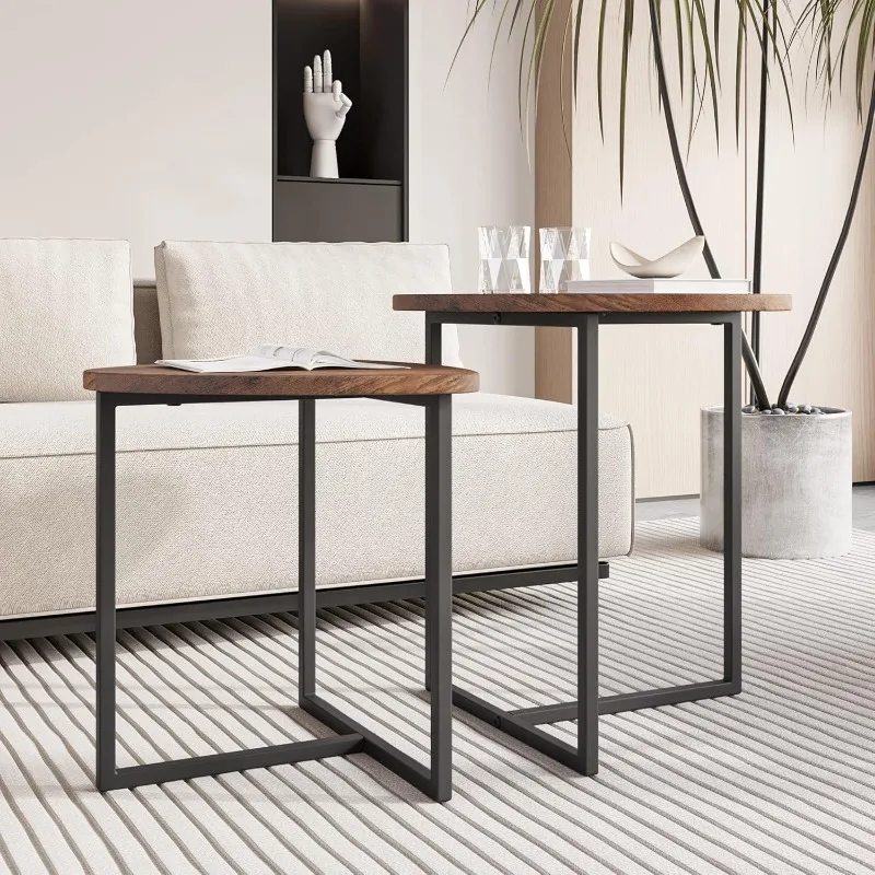 Round Coffee Table Set of 2 End Tables for Living Room,Black Small Coffee Table Living Room 3
