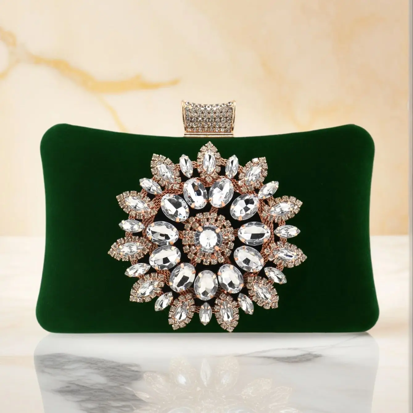 Velvet Black Evening Clutch Bags for Women with Rhinestones