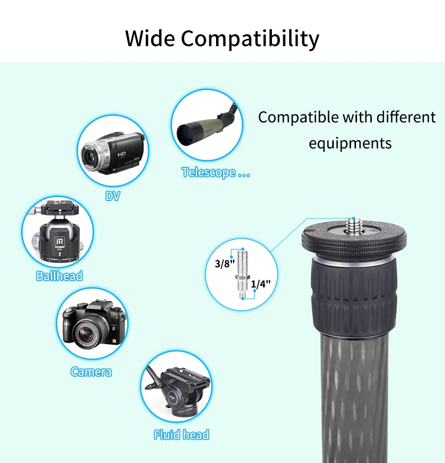 ER362C/ER402C Mid-Column Extension Pole Universal 10 Layers Carbon Fiber Tripod