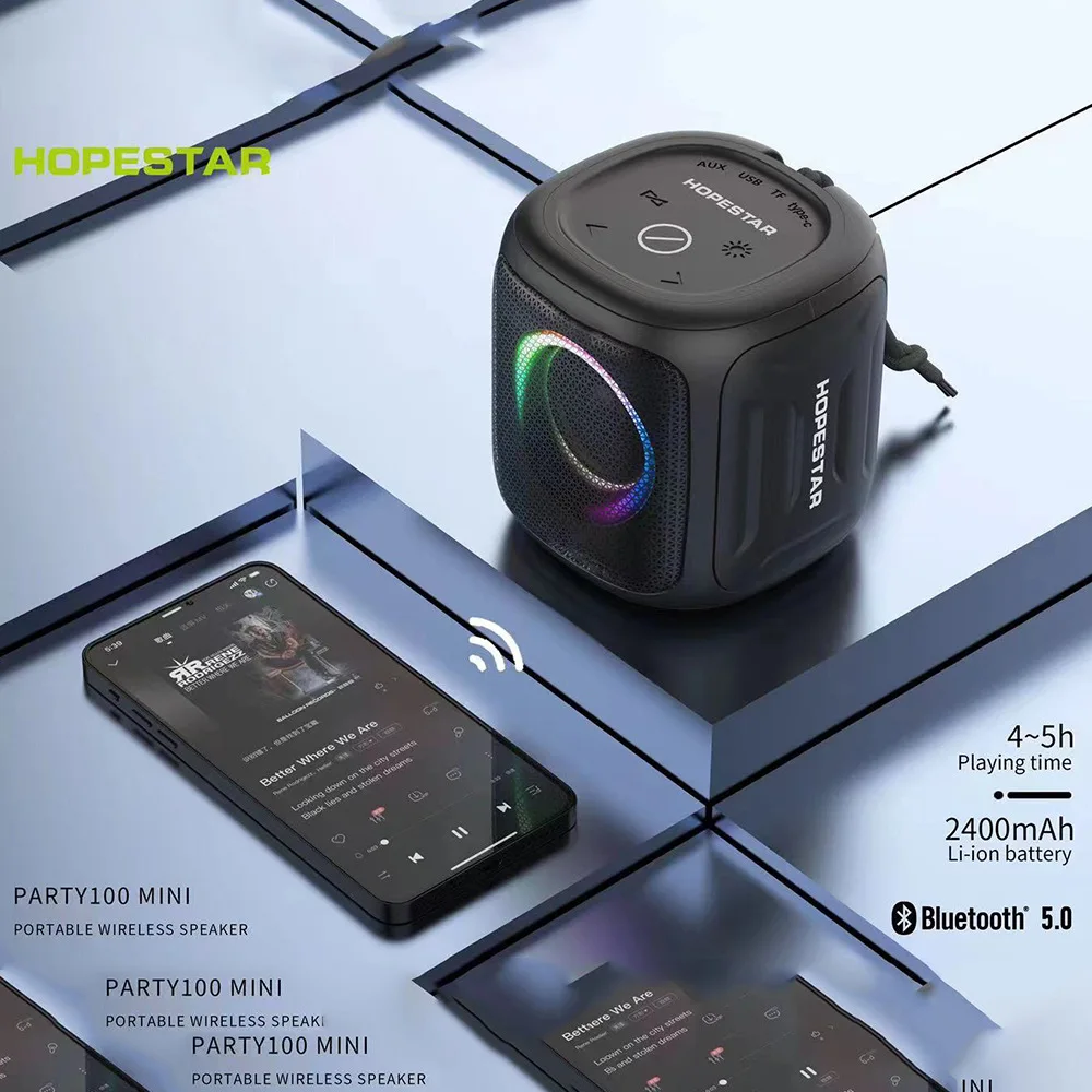 

HOPESTAR Party100mini wireless bluetooth speakers led light Portable High power subwoofer powerful 2400mah battery for Computer