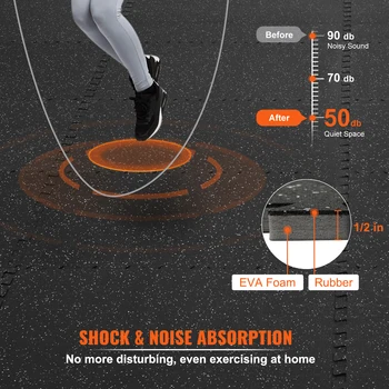 VEVOR 25/12/6 PCS 1/2 inch Thick Gym Floor Mats EVA Foam & Rubber Top Interlocking Workout Floor Mats Waterproof Exercise Mats 3