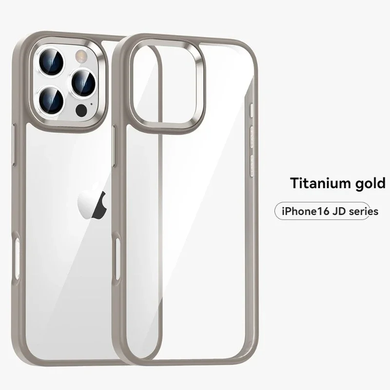 Luxury Transparent Phone Case with Metal Buttons - Desert Titanium Gold Cover