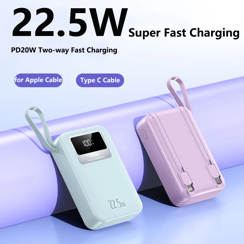 

Mini Power Bank 30000mAh with Type C IOS Cable 22.5W Fast Charger Powerbank for iPhone 15 14 Samsung S23 Huawei Xiaomi Poverbank