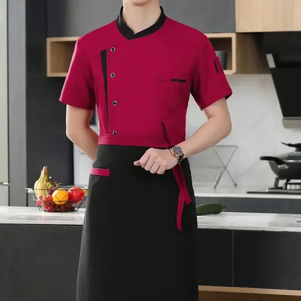 

Sleeve Clothes Jacket Apron Stand Chef Kitchen Collar 3pcs/set Hat Shirt Set Uniform Restaurant Cooking Works Hotel Short Unisex