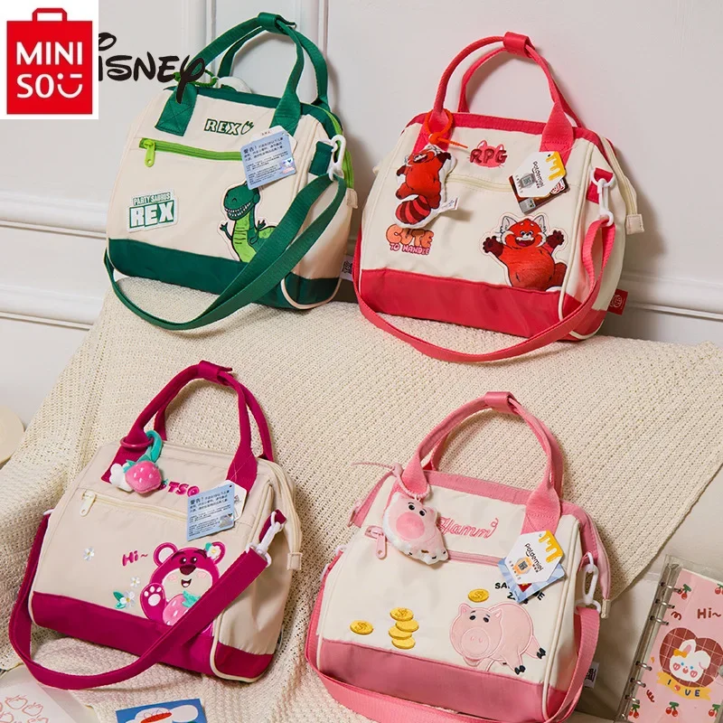 MINISO Disney Strawberry Bear Fashion Handbag Student Large Capacity High Quality Crossbody Bag Simple and Versatile Storage Bag
