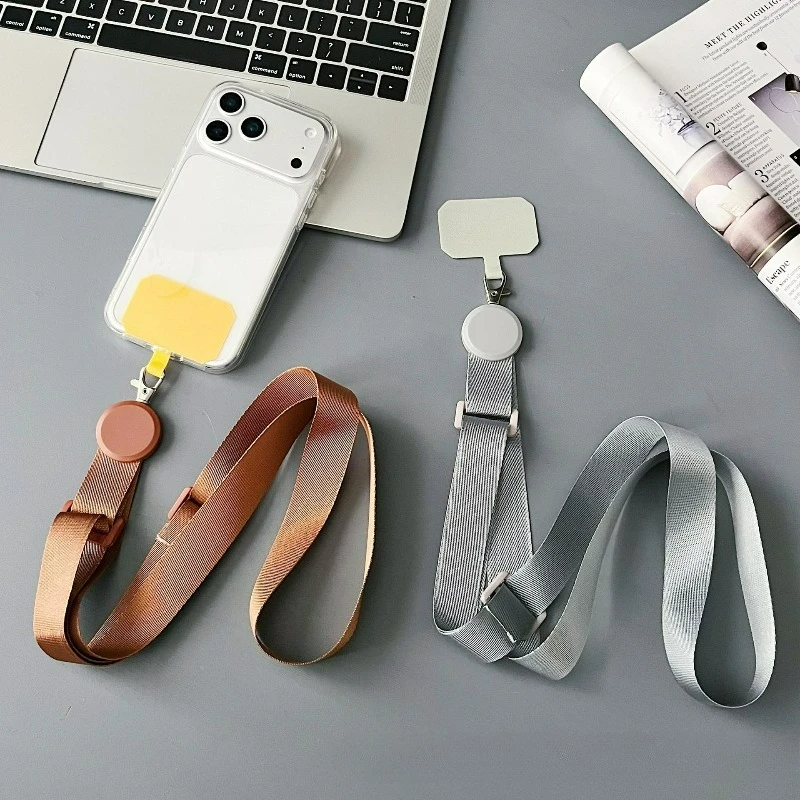 Solid Color Adjustable Crossbody Phone Lanyard with Wide Anti-Loss Strap