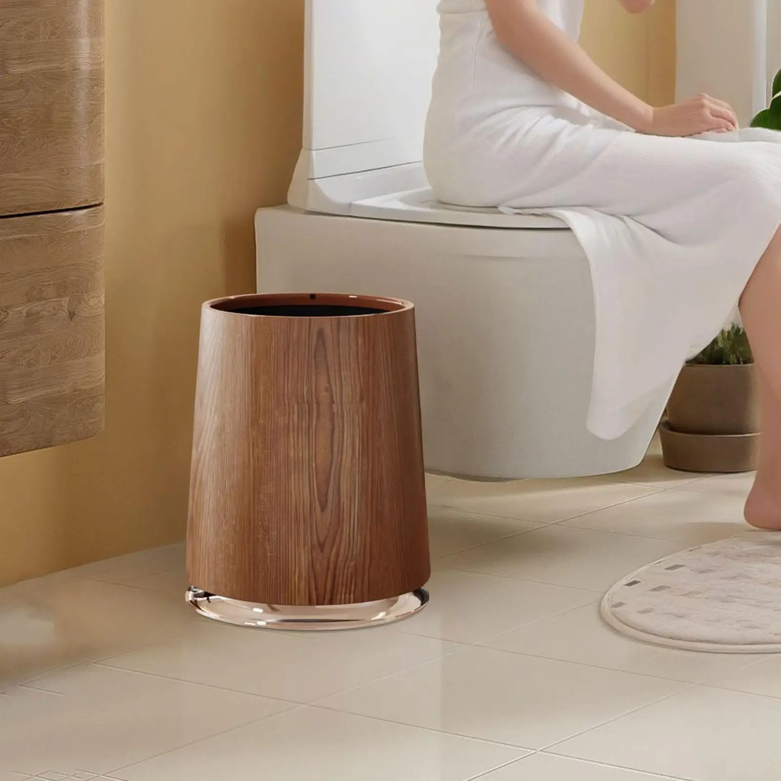 Trash Can Imitation Wood Grain,Sturdy,Farmhouse Decorative Portable Garbage Can Wastebasket Bin Open Top for Office Bedroom Home