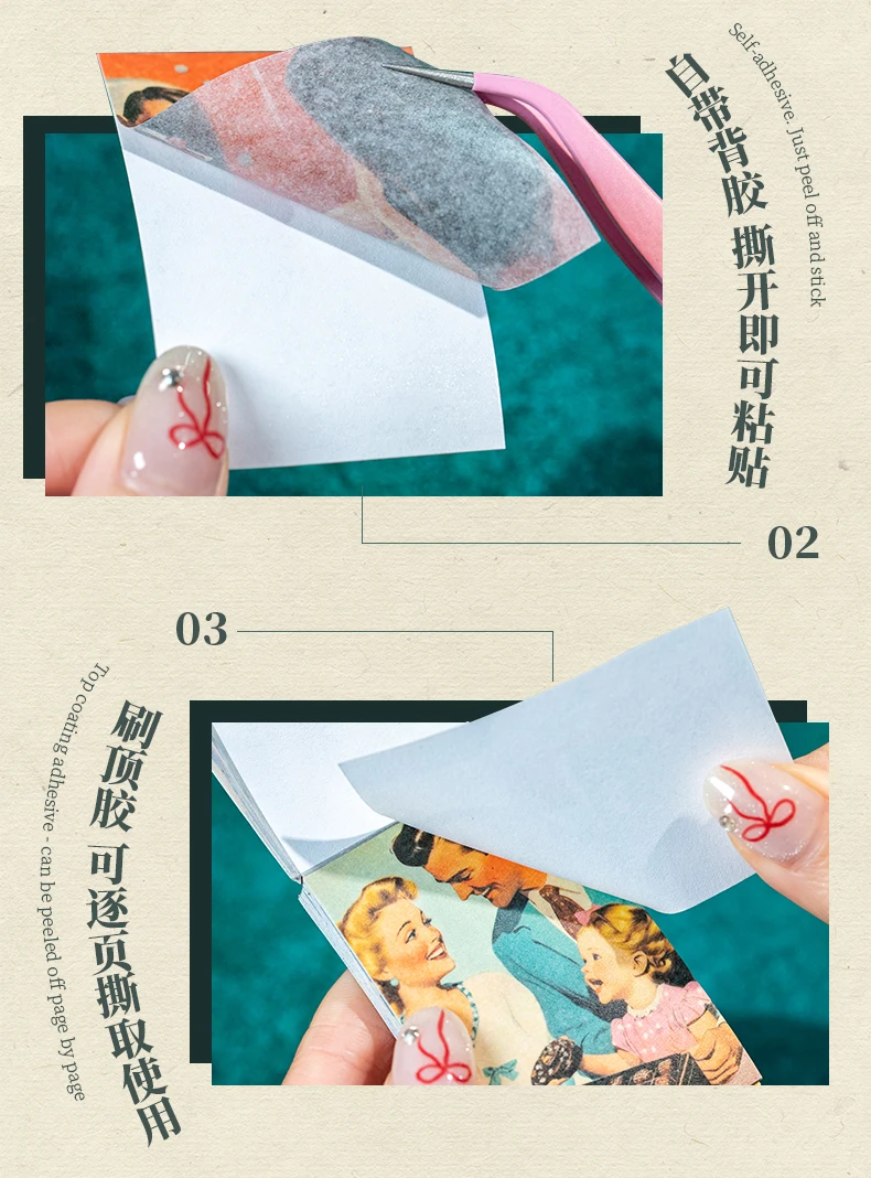 50 Stück Retro-Aufkleberbuch, amerikanisches Leben, Scrapbooking, DIY, Dekoration, Journaling, Vintage-Briefpapier, ästhetische Pflanzen, Manuskript – Detail 8