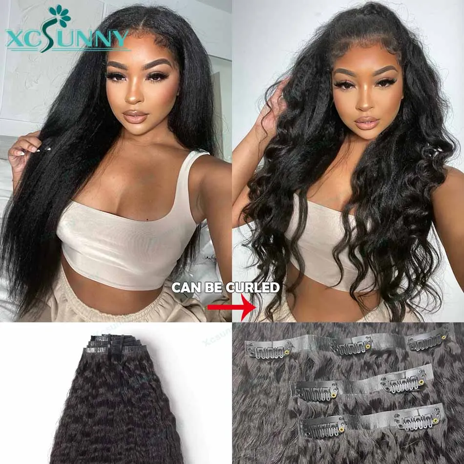 Seamless Clip In Human Hair Extensions Kinky Straight PU Clip Ins Human Hair For Black Women Weft Clip In Hair Extensions