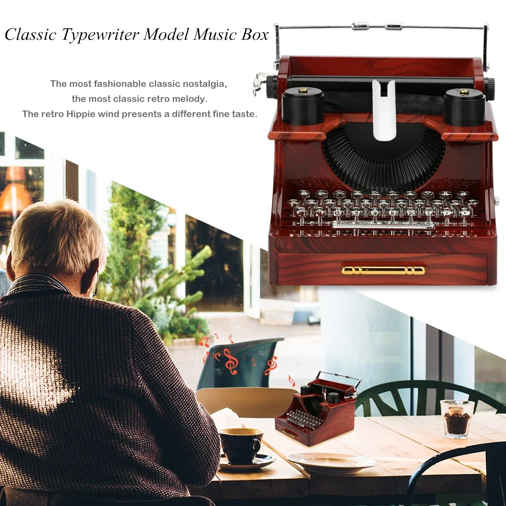 Mini Musical Case Typewriter Model 8 Notes Mechanical Musical Box Wood Metal Gift Ornaments for Kids Adults for Birthday Wedding 3
