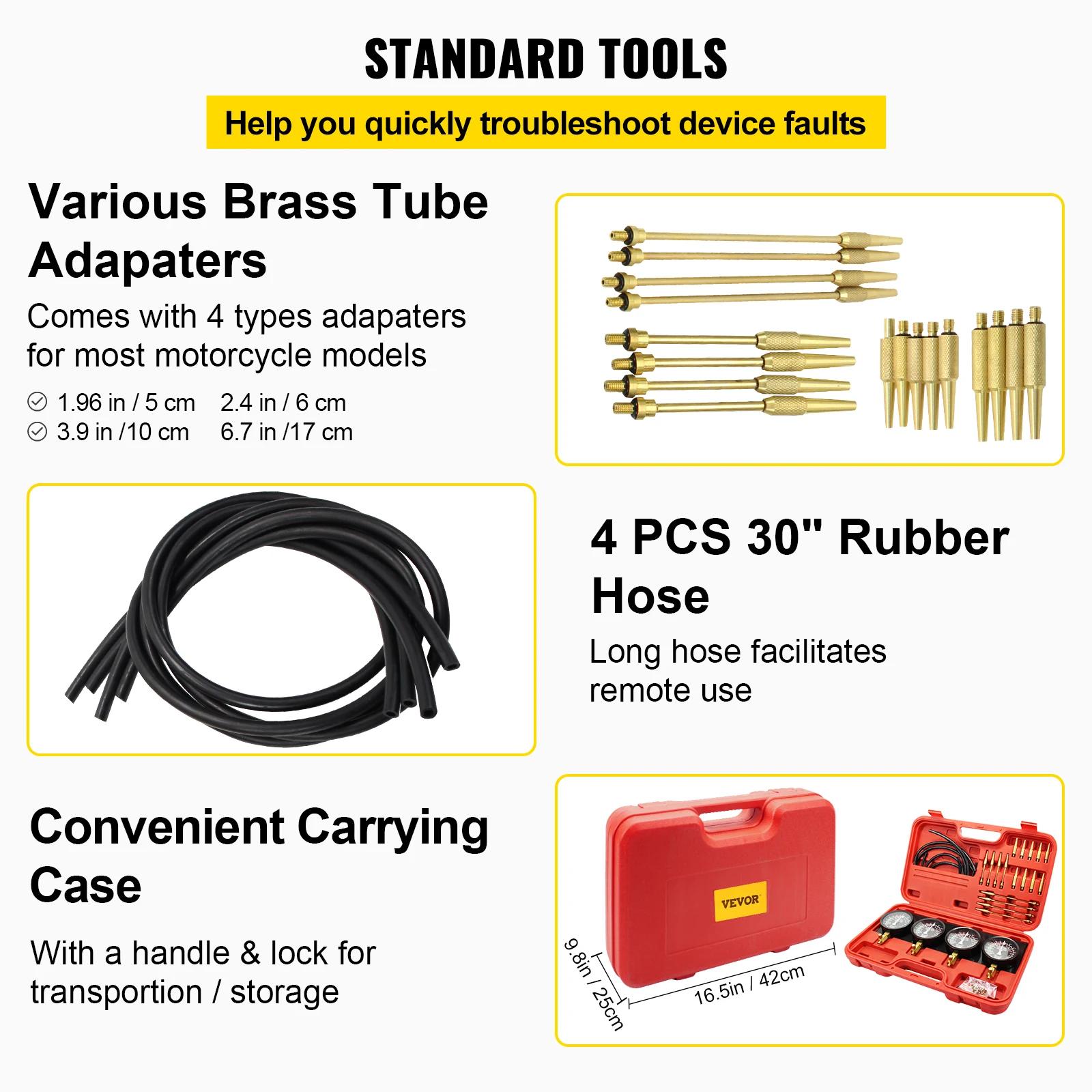 SucceBuy Fuel Vacuum Carburetor Synchronize Tool Kit Fuel Vacuum Carburetor Synchronizer carb sync Gauge Set with Rubber Hose