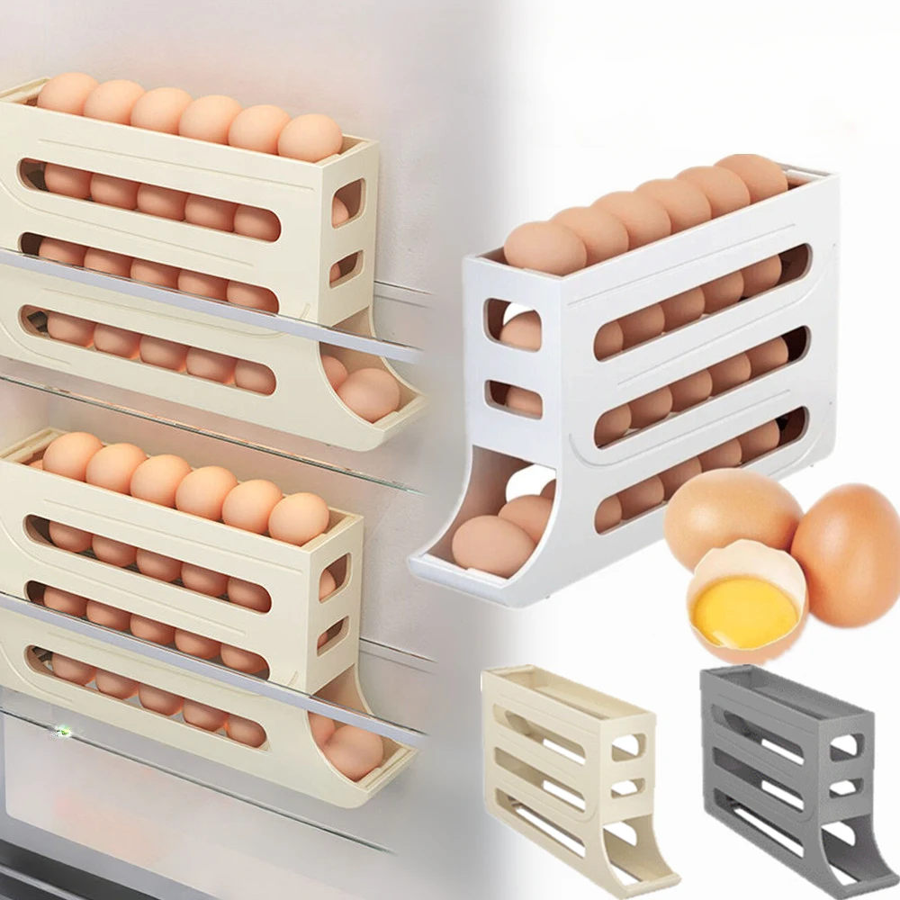 

Automatic Scrolling Egg Rack Four-Layer Egg Box Dispenser Auto Rolling Eggs Holder Organizer Rack Refrigerator Storage