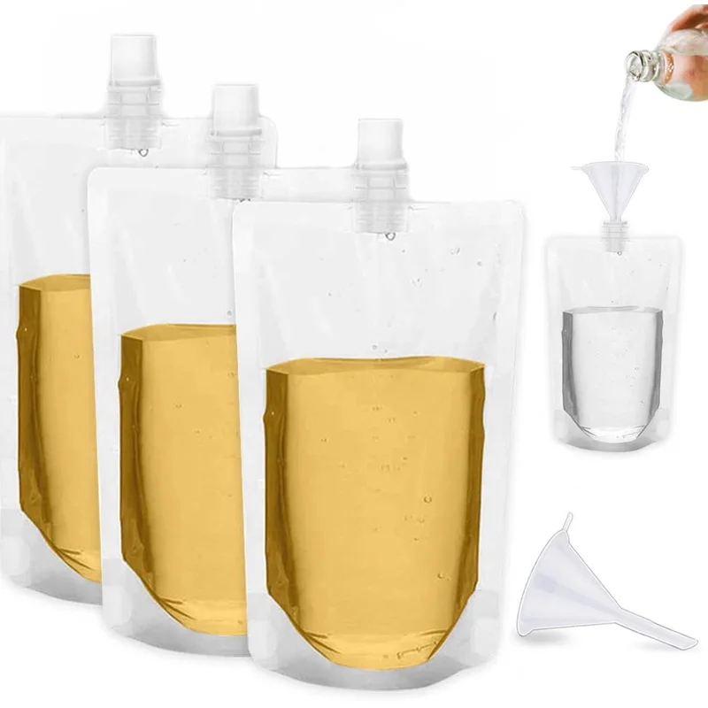 Portable Transparent Reusable Plastic Spout Pouch For Liquid Drink Milk Juice Water Wine Divided Pouch Sealed Packaging Bag