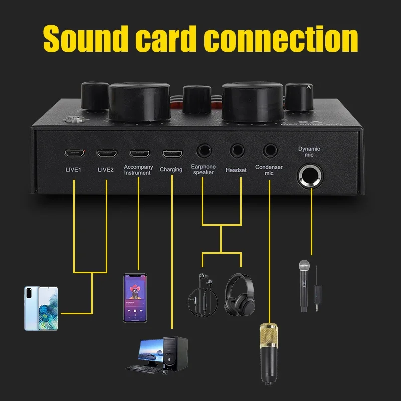 Audio Mixer V8 V8S Audio Mixer USB External Headset Microphone Webcast Personal Live Broadcast Sound Card For Phone Computer