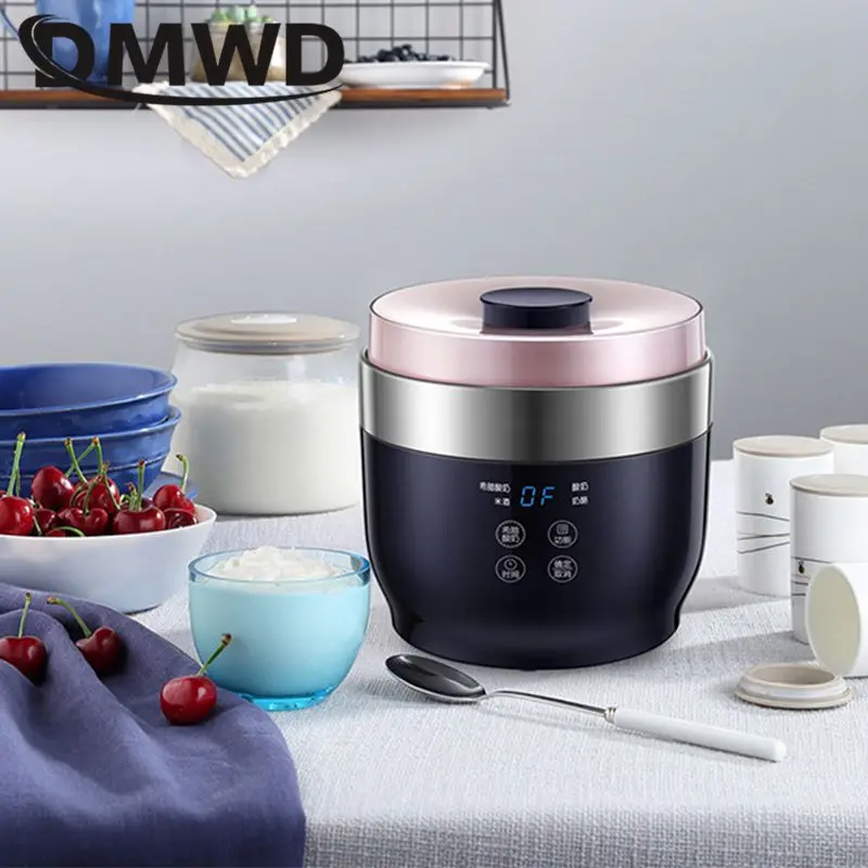 DMWD Microcomputer Greek yogurt maker Four cups yourt Multifunctional For Rice wine/yogurt/cheese 20W Stainless steel liner