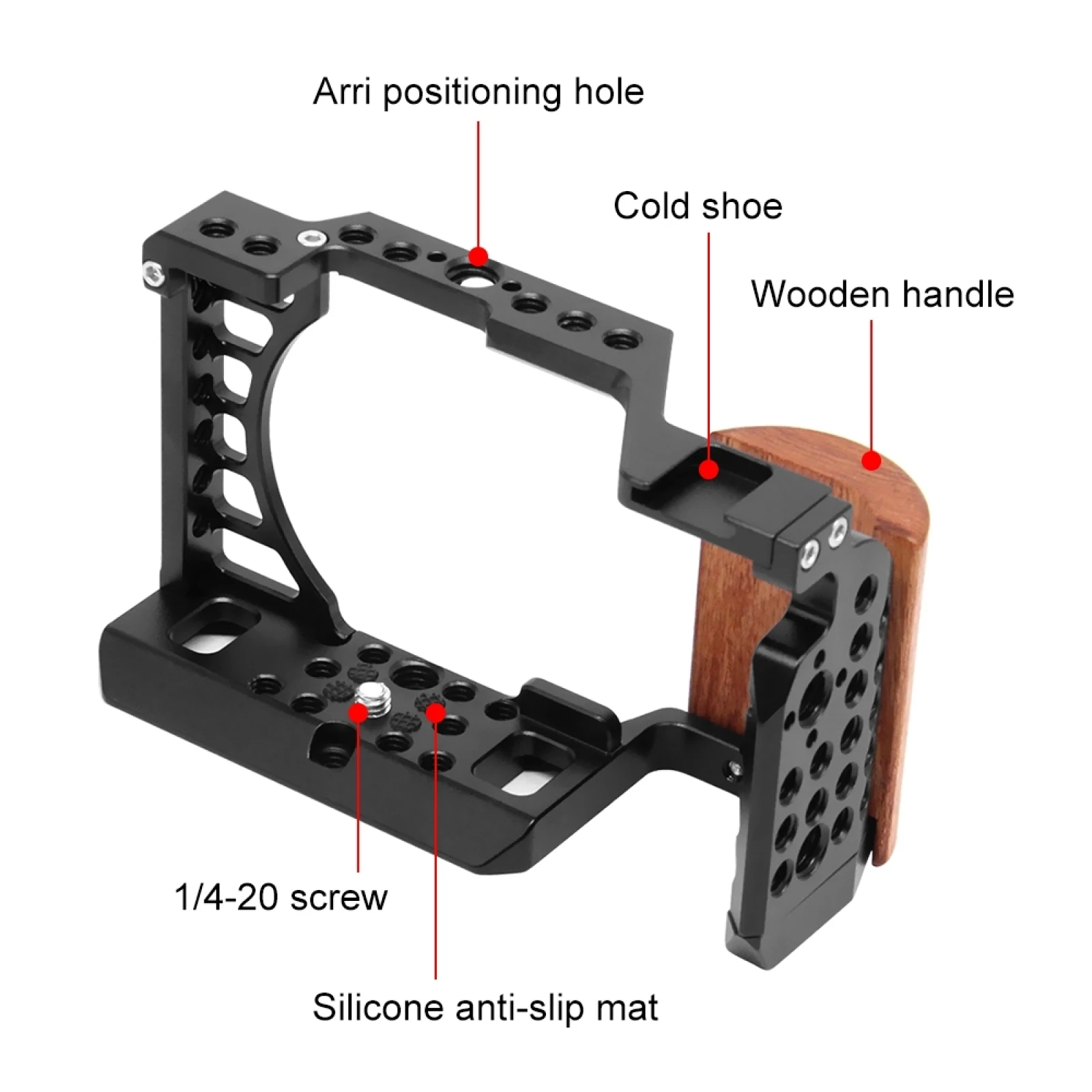 For Sony A6400 / A6300 / A6100 A6000 Wood Handle Metal Camera Cage Stabilizer Rig