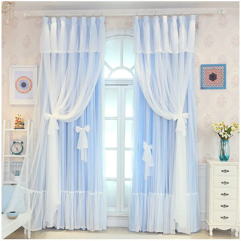 Simple Modern Solid Color Double-layer Curtain for Living Room Princess Style Semi Shade Curtain for Bedroom 6