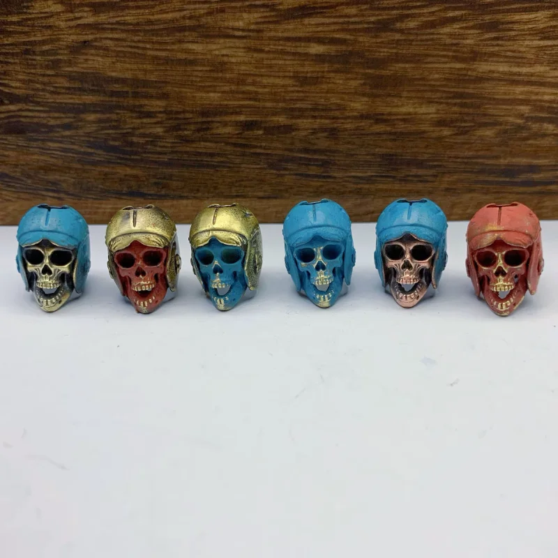 

Pilot Helmet Skull Head Pendants Pure Brass Knife Beads DIY Paracord Woven Lanyard Charms Accessories EDC Flashlight Hangings