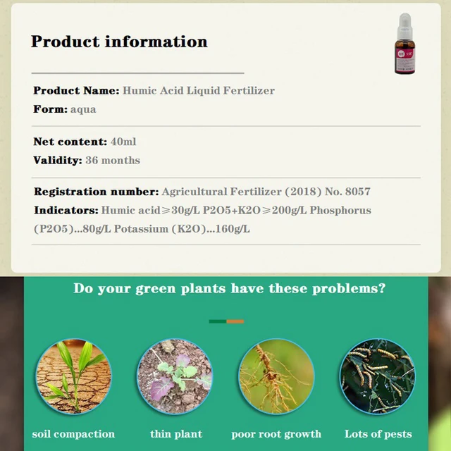 Huminsav Folyékony Műtrágya Otthoni Kertészeti Talaj Tápanyag -Oldat Szerves Virág Zamatos Cserepes Gyökérzet 40 Ml - Image 2