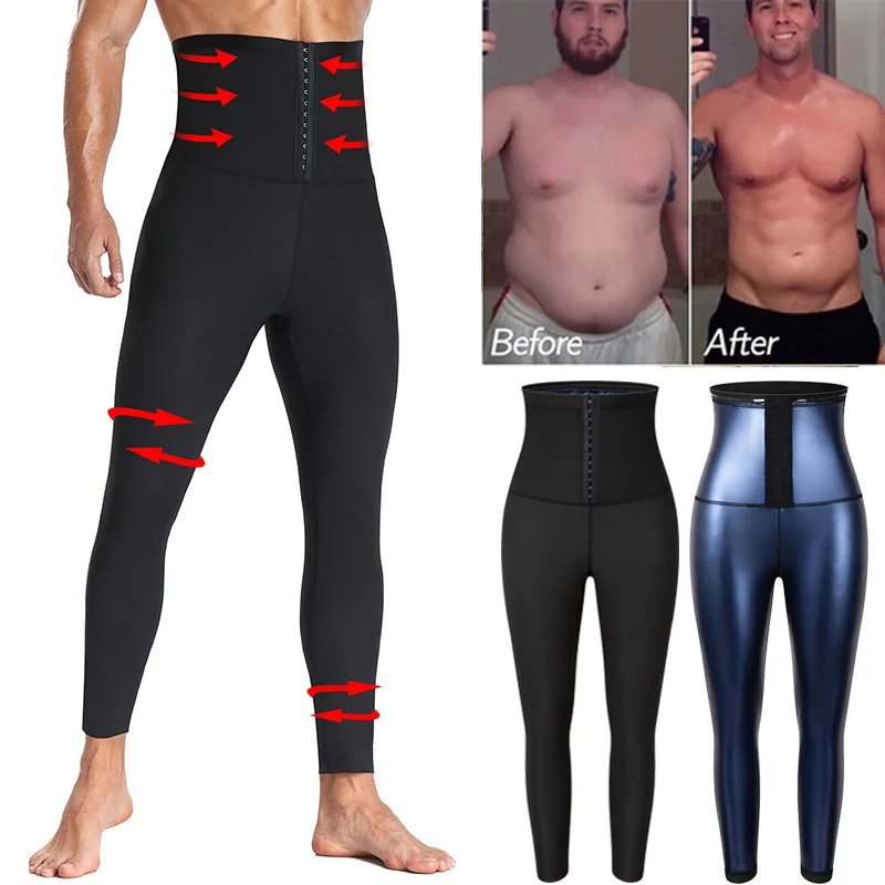 Men Sauana Sweat Leggings Fitness Waist Back Support Compression Shapewear Tummy Control Pants Reductive Girdle Slimming Shaper
