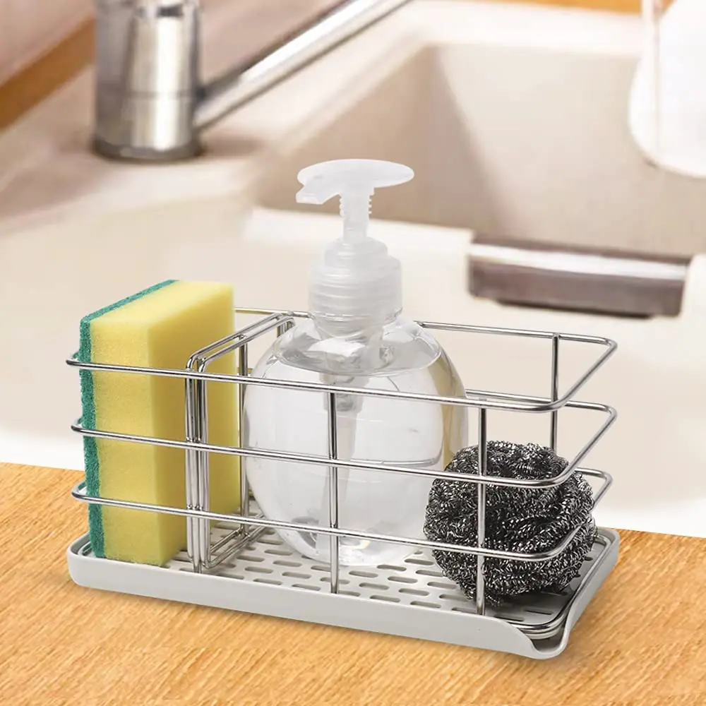 2PCS Silicone Sponge Holder Kitchen Sponge Holder,Silicone Sink Organizer  Tray Organizer Tray for Bathroom, Soap Dispenser