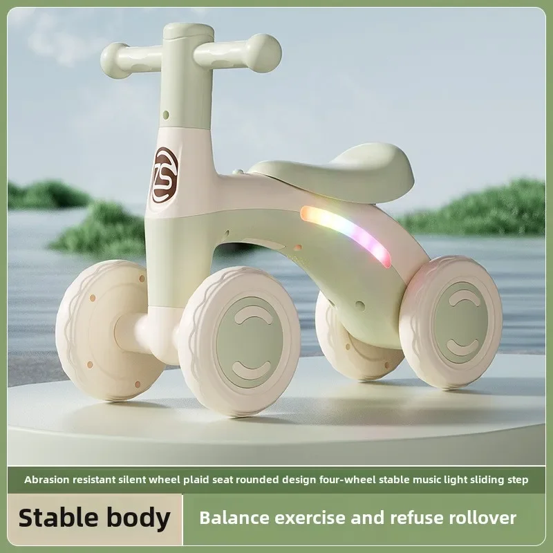 Anti-Tip Baby Balance Bike Ages 1-3 4-Wheel Silent Glider Walker Toy Toddler Training Ride-On with Safety Wheels Indoor Outdoor - Image 2