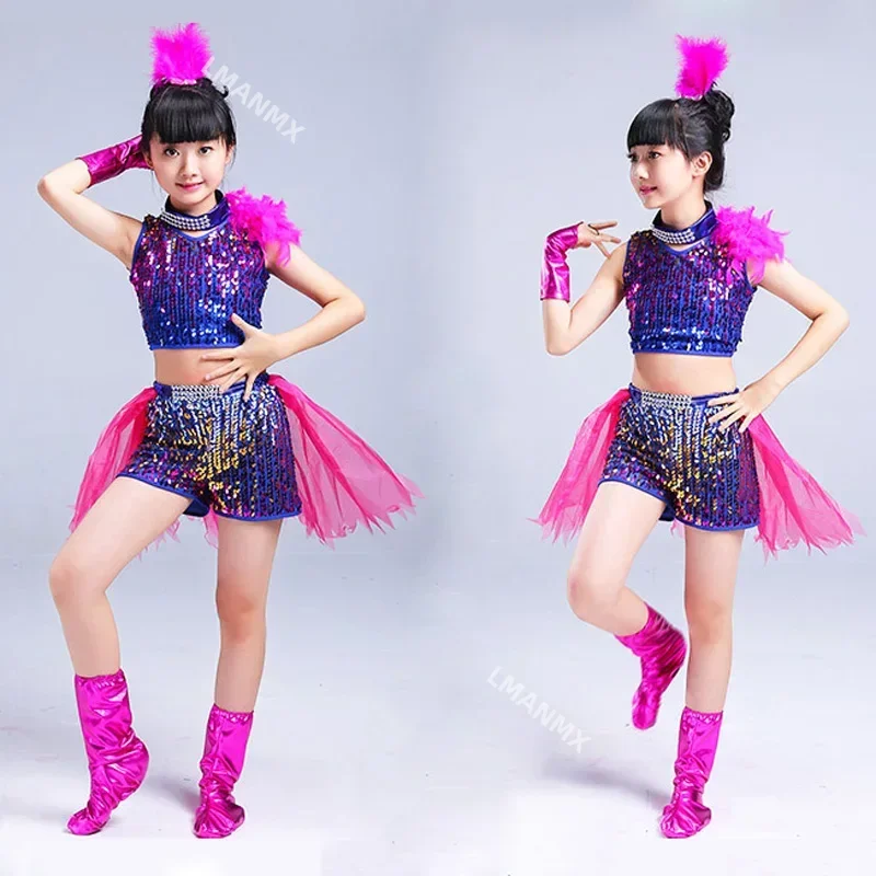 Set Completo Per Bambina – Costume Danza Moderna Jazz Con Paillettes, Top E Mutandine, Perfetto Per Spettacoli E Carnevale