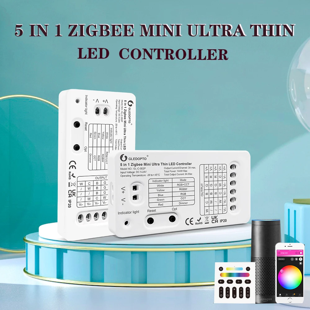 Gledopto Zigbee 3.0 DC5-24V Mini 5 in 1 LED Light Strip Controller RGBCCT/RGBW/RGB/CCT/Dimmer Controller bseed eu russia new zigbee touch wifi light dimmer smart switch white black gold grey colors work with smart life google alexa