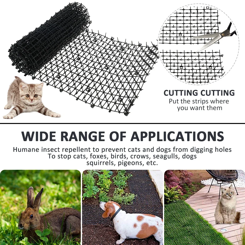 200cm Garden Spike Pad With Nails Plastic Cat Scat Mat Cuttable Cat Deterrent Mat For Dogs Foxes Cats Animals Repellent Garden