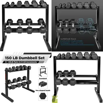 Rubber Hex Dumbbell Set with Rack 1