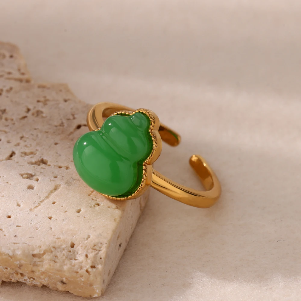 Stainless Steel Green Gourd Rings For Women