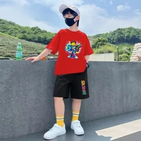 Ensemble de t-shirts blancs pour enfants, impression numérique, manches courtes + short, été, garçon, fille, tout-petit, 3-12 ans, ensemble décontracté et tendance 4