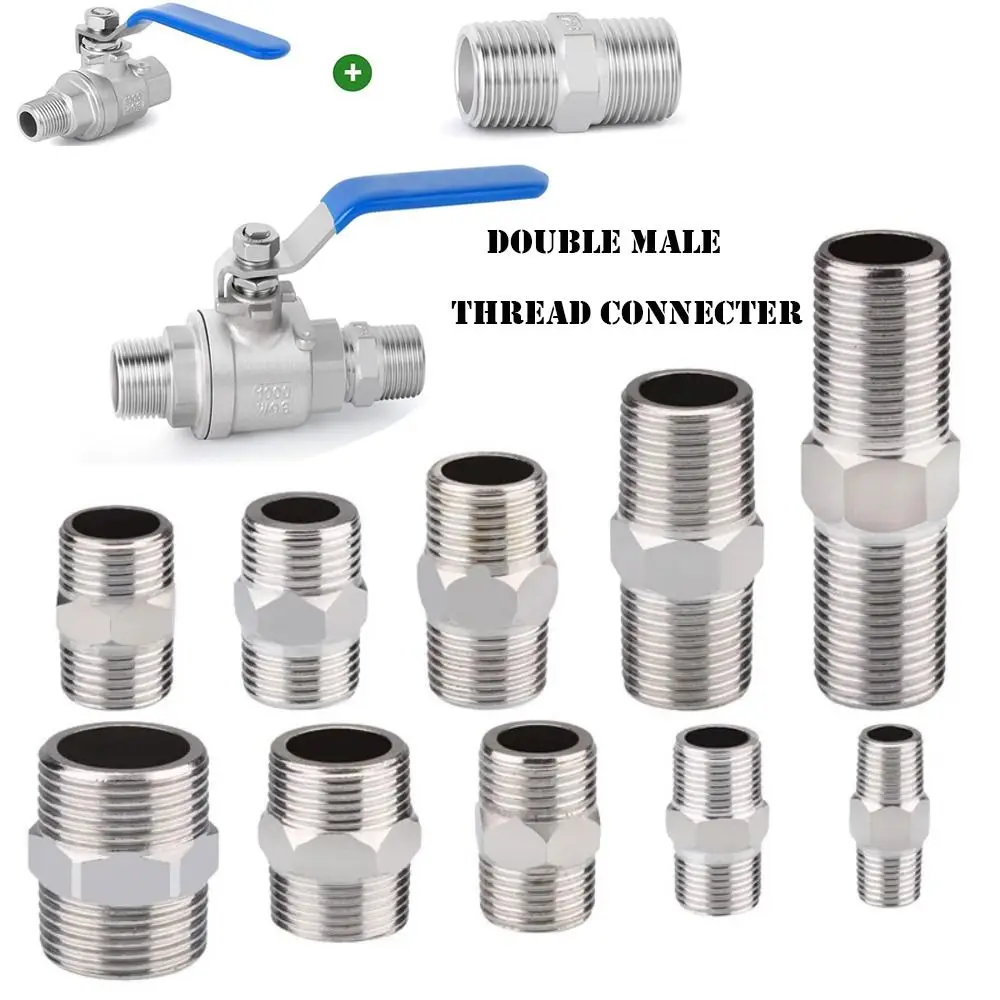 201 Stainless Double Male Thread Connecter Thickened Multiple Specifications Hex Nipple Union Stainless Steel Hex Nipple