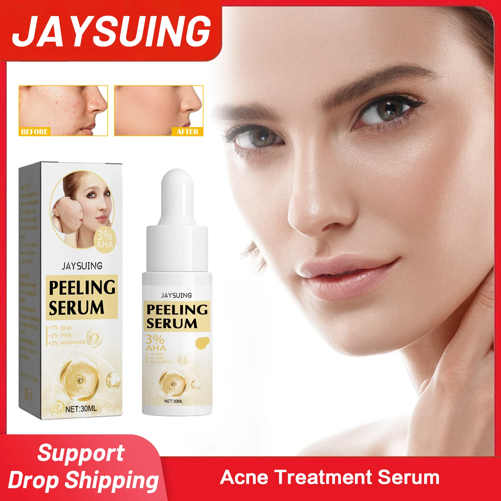 

Acne Treatment Serum Remove Pimple Fade Acne Marks Shrink Pores Oil Control Gentle Exfoliating Brighten Skin Tone Peeling Serum