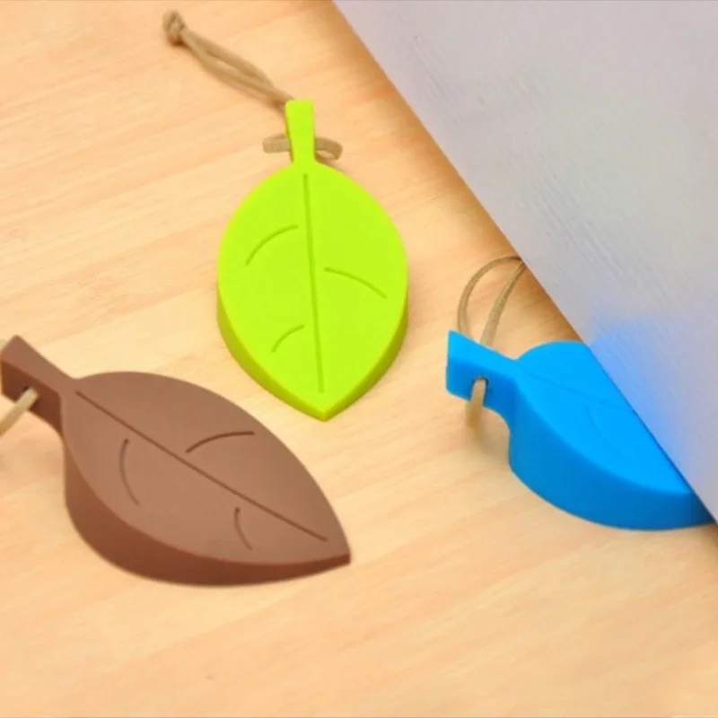 Leaves Shape Silicone Rubber Door Stop Stoppers Door Block Children Anti-Folder Hand Hotel Security Card Hanging