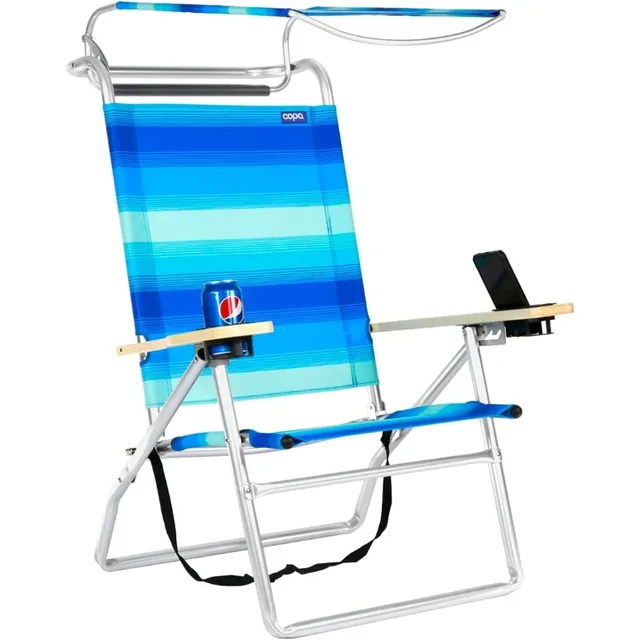 Deluxe 4-Position Aluminum Beach Chair With Adjustable Canopy & Storage Pouch - UPF 50+ Sun Protection