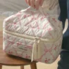 Cute Bow Flower Quilting Cotton Makeup Bag Women Zipper Cosmetic Organizer Female Cloth Handbag Portable Toiletry Case for Girls 5