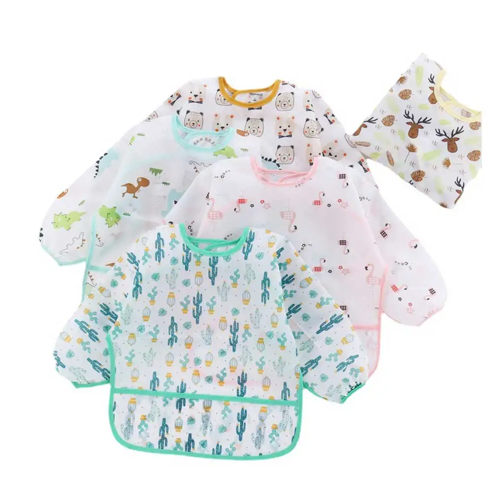 

4 Pieces Toddler Waterproof Long Sleeve Apron Polyester Feeding Bib Eating