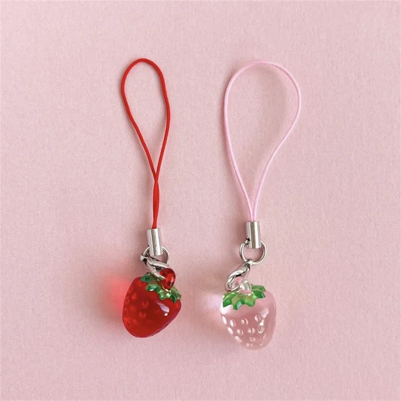 Charming Strawberry Resin Pendant with Playful Accents - Mini Fruit Charm Lanyard Accessory