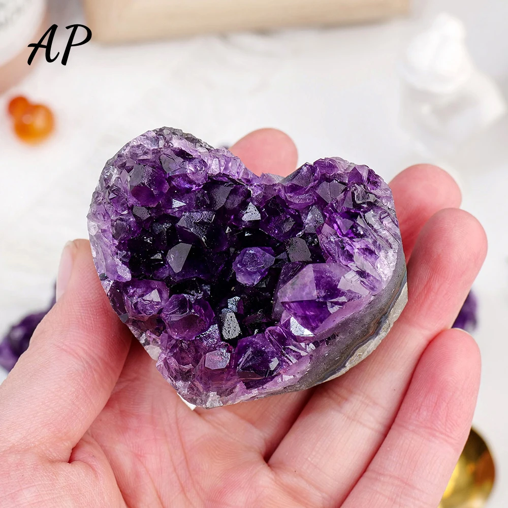 1PC Natural Crystal Raw Stone Amethyst Cluster Heart Healing Stone