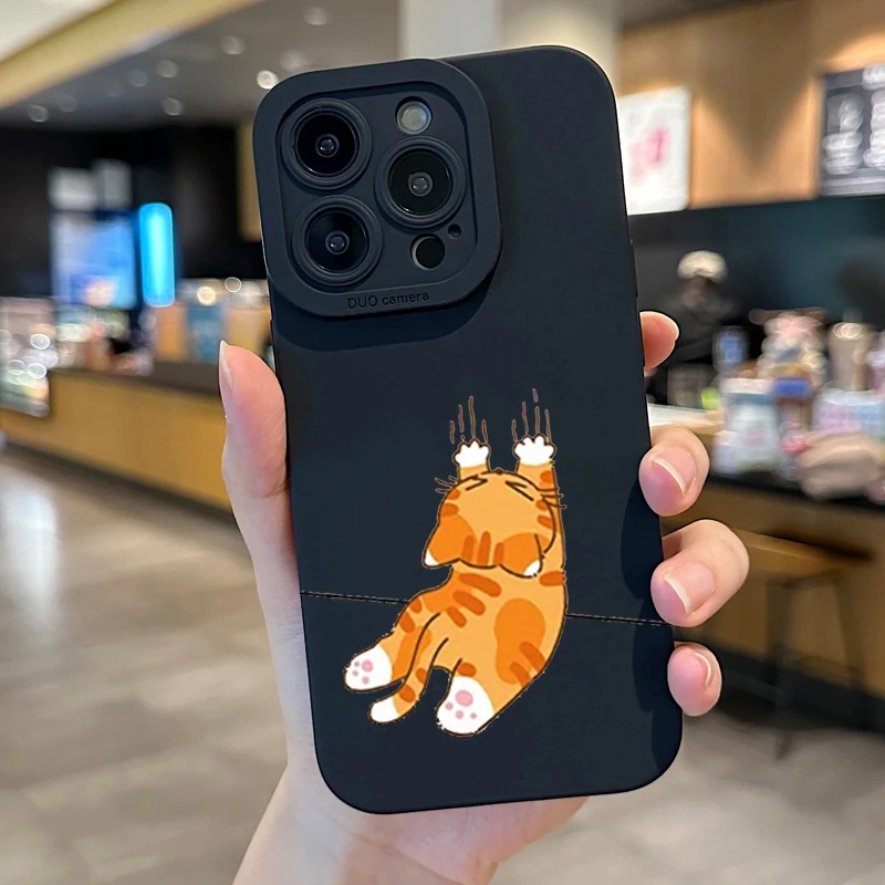 Orange Cat Handstand Phone Case - Stylish Protective Cover with Unique Design